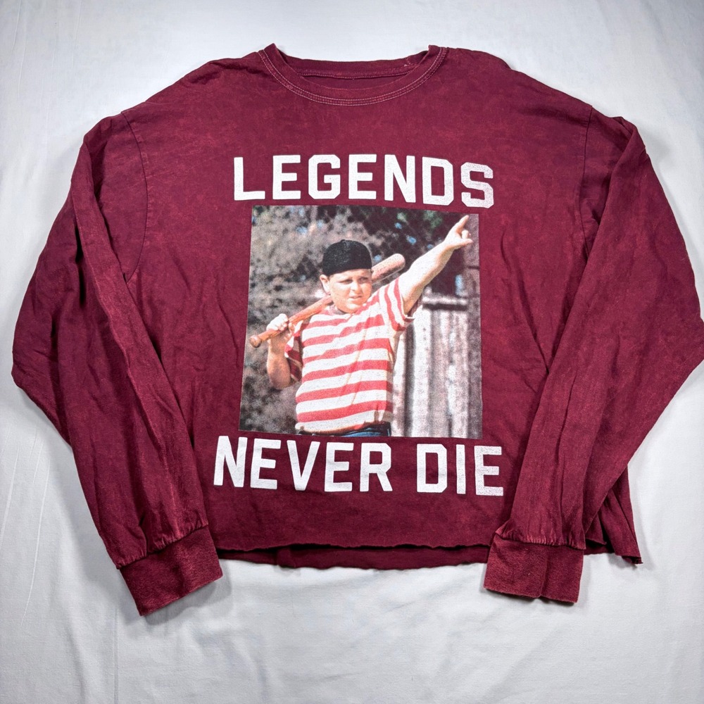 The Sandlot Legends Long Sleeve XL cropped Graphic Long Sleeve Shirt Maroon